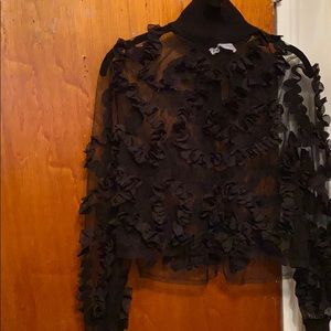 Floral Mock Neck Sheer Zara Top -Size Medium